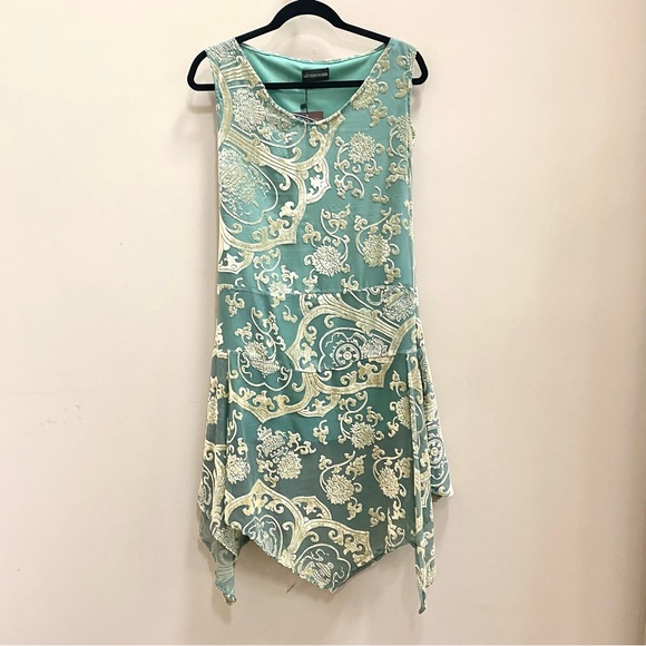 Teal Green Burnout Velvet 1920s Flapper Dress | Color: Gold/Green | Size: M | Echoesvintage's Closet